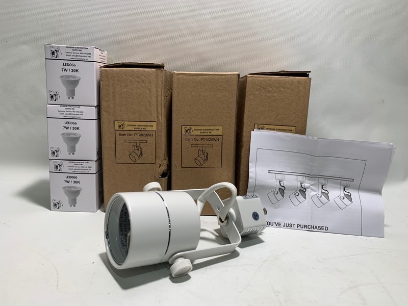 lot 498 image: 3 New Division Adjustable Ceiling Track Lights w LED066 Bulbs