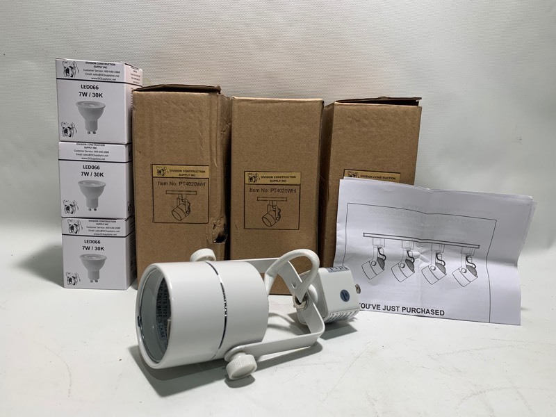 lot 499 image: 3 New Division Adjustable Ceiling Track Lights w LED066 Bulbs