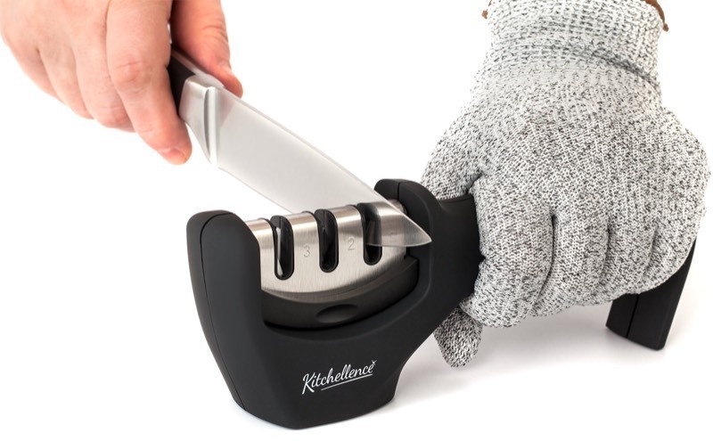 lot 341 image: New 3-Stage Kitchellence Kitchen Knife Sharpener w Glove