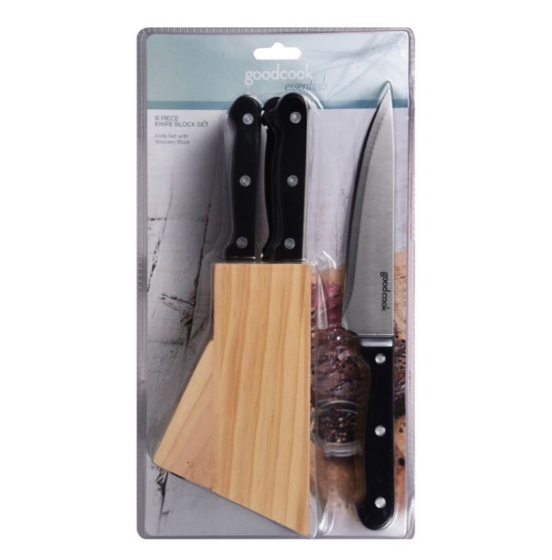 lot 342 image: New Goodcook Essentials 6pc Pine Knife Block Set