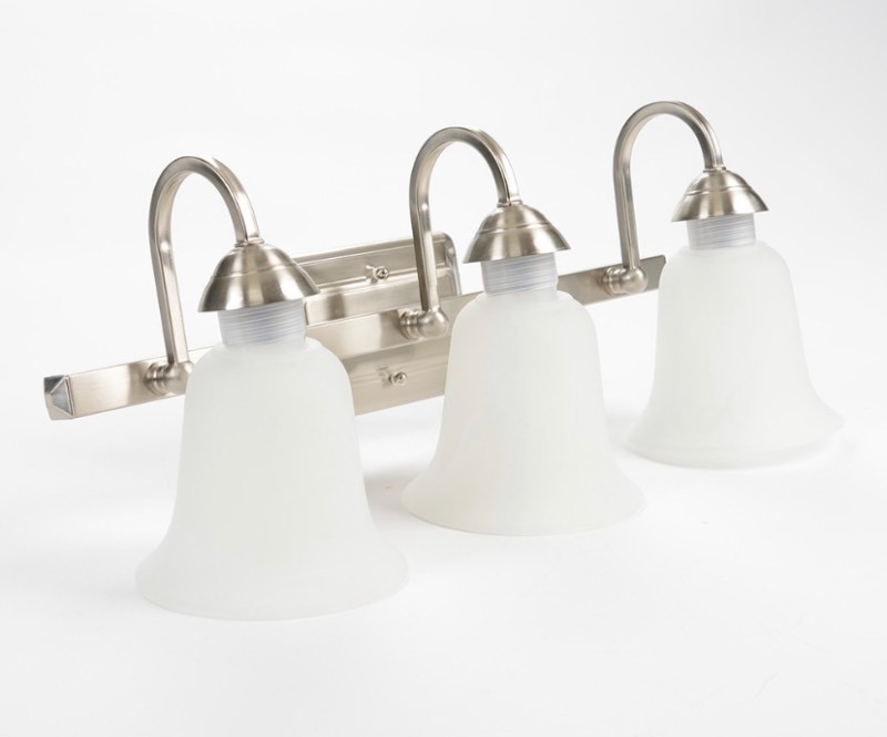 lot 71 image: New Feit Electric LED 3-Light LED Brushed Nickel Vanity With Alabaster Glass Bulb 3000K