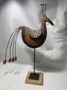 lot 51 image: 22 Decorative Aztec Styled Iron Bird w Stone Stand
