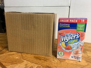 lot 45 image: New Box of 108 Wylers Light Strawberry Lemonade On-The-Go Stick Packets