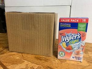 lot 44 image: New Box of 108 Wylers Light Strawberry Lemonade On-The-Go Stick Packets