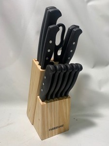 lot 28 image: Farberware Forged Stainless Steel 12pc Chefs Knife Set w Wooden Block