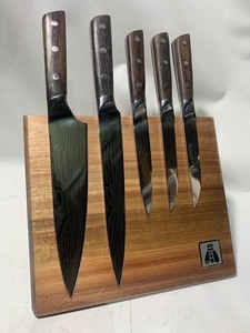 lot 29 image: Laguiole 5-Piece Professional Chefs Knife Set w Magnetic Wood Board Holder for Kitchen