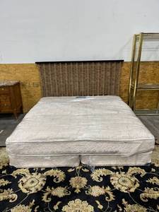 lot 1033 image: King size sisal rope headboard with mattress and box spring