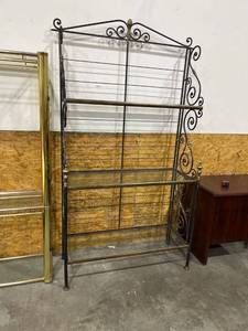lot 1035 image: Three shelf iron and glass bakers rack 86 x 45 x 18