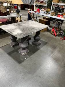 lot 1044 image: Marble top table and the four pedestals are not attached concrete 24 x 48 x 32
