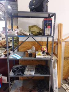 lot 1103 image: Gray metal shelf 72 x 36 x 19 in with contents