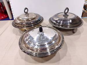 lot 1140 image: Silver plate covered dishes
