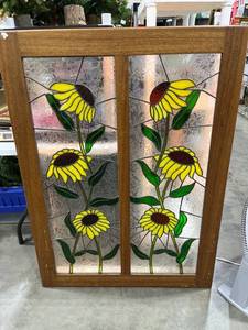 lot 1073 image: Stained glass mirror shadowbox display backlit 48 x 36 x 5
