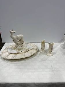 lot 1098 image: Display bowl with deer and two candleholders of the same type