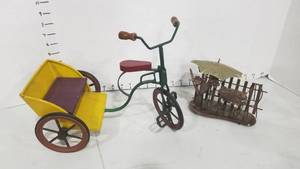 lot 2061 image: Metal doll bicycle carriage and metal bistro table with chairs