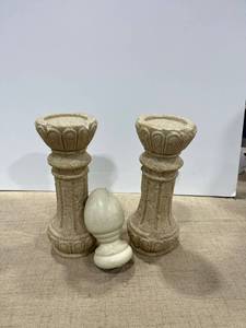 lot 1235 image: Two tall candleholders and a corbel