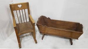 lot 2081 image: Doll cradle and chair