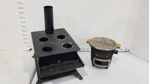 lot 2089 image: Metal toy stove and Pacific cast iron small Hitachiburner