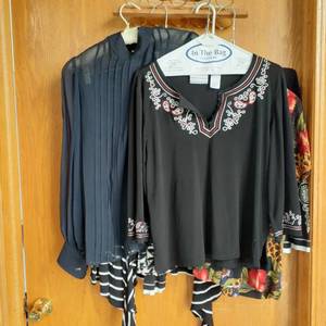 lot 3010 image: Ladies shirts. Coldwater Creek, White and Black, Anne Klein and more. Size small and medium