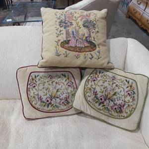 lot 3047 image: (3) Needlepoint pillows