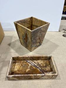 lot 1383 image: Marble organizer and trashcan