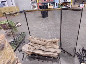lot 1467 image: Fireplace screen rack and wood