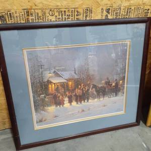lot 1573 image: Framed art. Cabin scene. 29 x 33