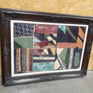 lot 1576 image: Framed fabric quilt. 36 x 46