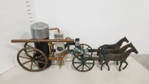 lot 2202 image: Iron horse drawn steam enginefiretruck 12 x 28 x 6