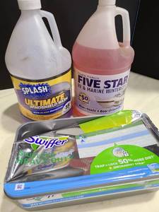 lot 4090 image: Windshield wash, RV and marine winterizer, swiffer wet mop cloths