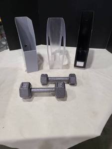 lot 4127 image: Magazine holders and dumbbells