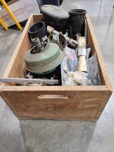 lot 4136 image: Wooden box of sprinkler parts