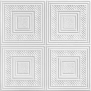 lot 33334 image: Nested Squares 1.6 ft. x 1.6 ft. Foam Glue-up Ceiling Tile in Plain White (21.6 sq. ft.  case) 3 Full Cases of 8, One Opened with 4