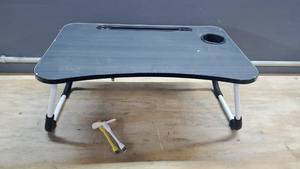 lot 33350 image: Folding Portable Laptop Table With 4 USB Ports, Cup Holder, And Slot For ElectronicsPencils. BONUS USB Light & Fan 23.5L16W10H