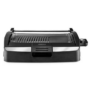 lot 33359 image: CRUX Smokeless Indoor BBQ Grill with Viewing Window Faster Preheat Large 10x14 Grill Surface for Family Sized Meals Healthy-Eco Non-Stick Coating &amp Dishwasher Safe Parts for Easy Clean Up Black