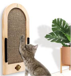 lot 33386 image: FURHOME COLLECTIVE Cat Scratcher Wall Mounted Cat Scratching Post Extra Large - Wall Floor or Window Mount Cat Wall Furniture - Catnip Ball and Self Groomer Brushes, Cat Scratch Pad for Indoor Cats