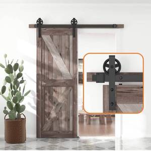 lot 73907 image: skysen 5FT Single Door Sliding Barn Door Hardware Track Kit Black (Big Wheel)