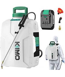 lot 73909 image: KIMO 3 Gallon Garden Sprayer, 20V 2.0Ah Battery Powered Sprayer in Lawn and Garden w 3 Water Nozzles, 2 Extended Wands, No Manual Pump Yard Sprayer, Electric Backpack Sprayer for Weeding, Cleaning