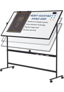lot 73921 image: Large Mobile Rolling Magnetic Whiteboard - 48 x 32 Inches Height Adjust Double Sides Portable White Board on Wheels, Dry Erase Board Easel with Stand for Office, Home & Classroom