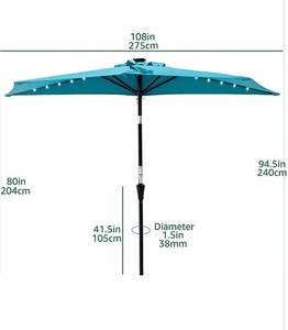 lot 73923 image: Helios&Hestia 9 ft Half Round Solar Powered Outdoor Market Patio Umbrella Against the Wall with LED Lights and Tilt