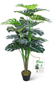 lot 73924 image: Aveyas 4.5ft Artificial Monstera Deliciosa Adansonii Tree in Plastic Nursery Pot, Fake Tropical Split Leaf Plant for Office House Living Room Home Decor ( Indoor  Outdoor )