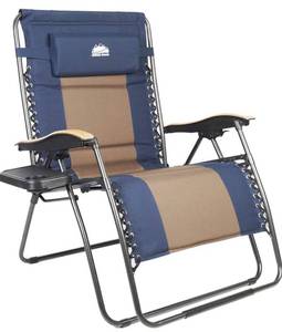 lot 73932 image: Coastrail Outdoor Zero Gravity Chair Oversized XXL 33.5 Width Patio Recliner Padded Reclining Folding Lounger with Pillow, Side Table for Camping, Lawn, Garden, 400lbs Capacity Navy1pack