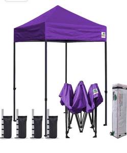lot 73941 image: Eurmax USA 8x8 Ez Pop Up Canopy Tent Commercial Instant Canopies with Heavy Duty Roller Bag,Bonus 4 Sand Weights Bags Purple