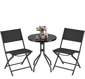 lot 73945 image: Yaheetech 3 Piece Patio Bistro Set, Outdoor Bistro Set w2 Folding Chairs, Tempered Glass Table Top, Garden Backyard Dining Table Set All Weather Resistant Outdoor Furniture Set, Black