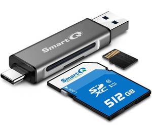 lot 30812 image: SmartQ C350 USB C sd Card Reader and USB 3.0 Super Speed Memory Card Adapter for MicroSDXC and SDHC Card, SD, SDXC, SDHC, SD Cards, Works for Windows, Mac OS X, Android Devices, OTG Adapter