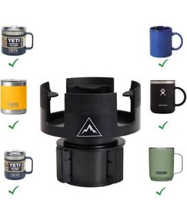 lot 30827 image: Integral Mug Integrator - 14oz Rambler Cup Holder - Coffee Mug Car Cup Holder Expander with Adjustable Base - Rubber Tabs Hold Most Coffee Mugs Ramblers 10oz