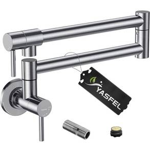 lot 30853 image: YASFEL Modern Pot Filler Faucet, Easy to Install & No Leaks, Pot Filler Faucet Brushed Nickel, Wall Mount Pot Filler Faucets Stainless Steel, Folding Kitchen Kettle Faucet, Pasta Arm