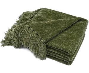 lot 30855 image: RECYCO Throw Blanket Soft Cozy Chenille Throw Blanket with Fringe Tassel for Couch Sofa Chair Bed Living Room Gift (Loden Green, 60 x 80)