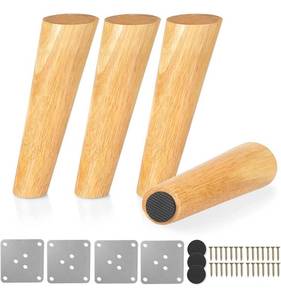 lot 30857 image: Ilyapa Wooden Tapered Oblique Furniture Leg - Set of 4 Natural Rubber Wood 8 Inch Mid Century Modern Tapered Replacement Furniture Feet for Sofas, Chairs, End Tables