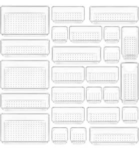 lot 38499 image: 25 PCS Clear Plastic Drawer Organizers Set, 4-Size Drawer Organizer Trays