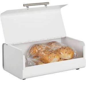 lot 38500 image: mDesign Metal Bread Box Bin with Hinged Lid - for Kitchen Countertop, Island and Pantry